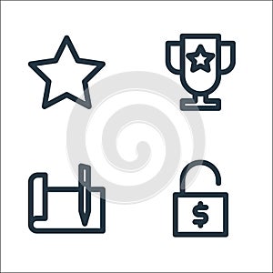 marketing business line icons. linear set. quality vector line set such as unsafe, written paper, trophy