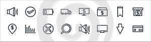 marketing business line icons. linear set. quality vector line set such as mastercard, monitor, searching, location, tag, low photo