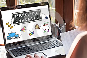 Marketing channels concept on a laptop screen