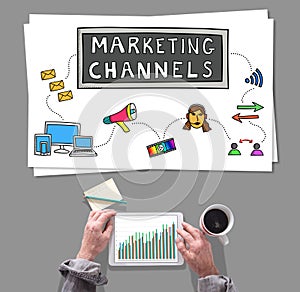 Marketing channels concept placed on a desk