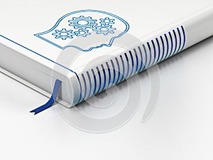 Marketing concept: closed book, Head With Gears on white background