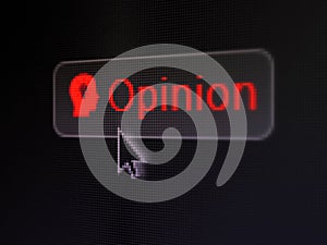 Marketing concept: Opinion and Head With Light Bulb on digital button background