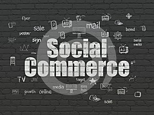 Marketing concept: Social Commerce on wall background