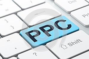 Marketing concept: PPC on computer keyboard background