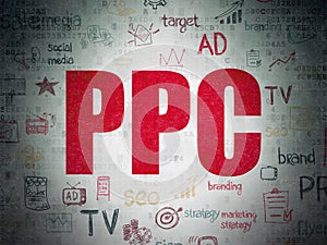 Marketing concept: PPC on Digital Data Paper background