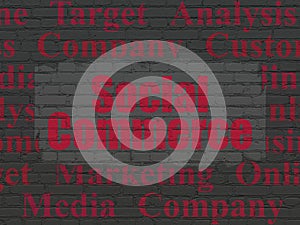 Marketing concept: Social Commerce on wall background