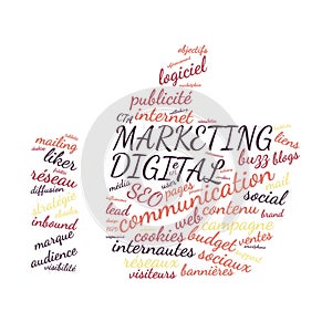 Marketing Digital word cloud vector illustration in French language