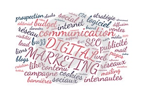 Marketing Digital word cloud vector illustration in French language