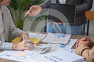 Marketing, Finance, Accounting, Planning, A team of businessmen plan with their laptops and graph charts for their profits and use