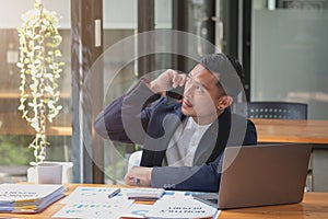 Marketing, Financial, Accounting, Planning, businessman uses a mobile phone to contact a customer to inform her of the company is