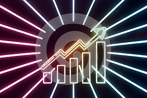 Marketing growth chart graphic with widescreen neon lights background