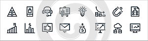 Marketing and growth line icons. linear set. quality vector line set such as computer, strategy, email, goal, magnet, support,