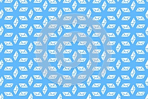 Marketing illustration Email on a blue background. Seamless email icons, pattern. Letters, mail, post background for design,