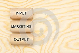 Marketing, input and output printed on wooden cubes