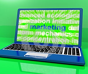 Marketing Laptop Shows Web Emarketing And Sales Online