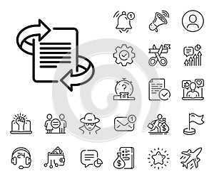 Marketing line icon. Page with arrows sign. Salaryman, gender equality and alert bell. Vector