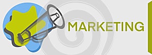 Marketing Loudspeaker Green Blue Blob Grey Background Banner