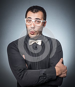 Marketing man over gray background