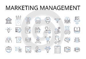 Marketing management line icons collection. Sales strategy, Business development, Brand management, Product placement