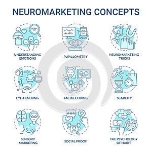 Marketing neurosicence concept icons set