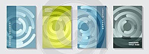 Marketing notebook title pages design. Techno presentation circles swirl vector backdrops. Aim goal