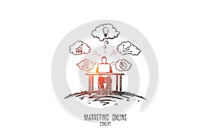 Marketing online concept. Hand drawn isolated vector.