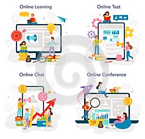 Marketing online service or platform set. Business promotion educational