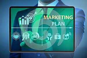 Marketing plan concept illustration with businessman