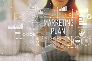 Marketing plan with woman using a smartphone