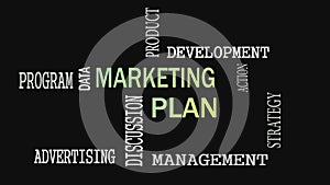 Marketing plan word cloud concept on black background