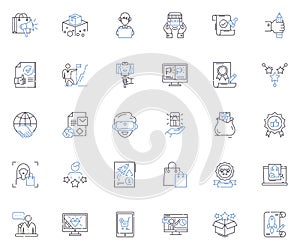 Marketing planning line icons collection. Strategy, Analysis, Research, Tactics, Metrics, Budgets, Objectives vector and