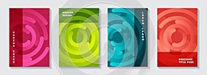 Marketing publication front pages set. Simple flyer circles spiral motion vector backgrounds. Aim