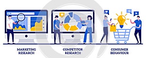 Marketing research, competitor research, consumer behaviour concept with tiny people. Targeting strategy abstract vector