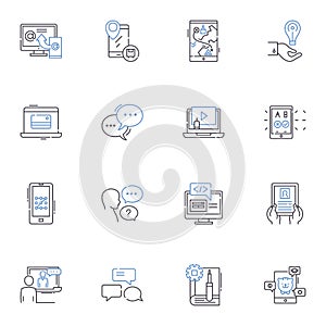 Marketing research line icons collection. Insights, Surveys, Data, Analysis, Questionnaire, Sampling, Focus groups