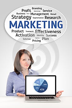 Marketing research of a young business woman photo