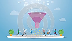 Marketing sales funnel with profit result oriented concept with modern flat style - vector