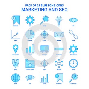 Marketing and SEO Blue Tone Icon Pack - 25 Icon Sets