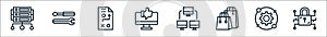 marketing seo business line icons. linear set. quality vector line set such as security, working, shopping bag, network, favourite