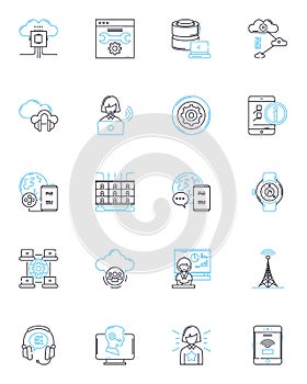 Marketing service linear icons set. Branding, Advertising, SEO, Analytics, Digital, Targeting, Promotion line vector and