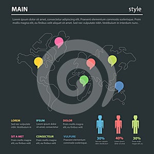 Marketing social focus group world map flat vector infographics