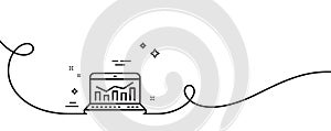 Marketing statistics line icon. Web analytics symbol. Continuous line with curl. Vector