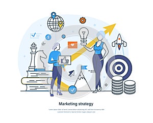 Marketing strategy digital technologies with business specialists working on strategy