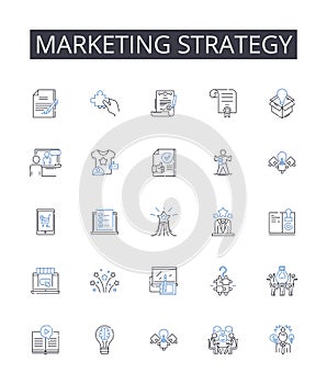 Marketing strategy line icons collection. Logistics, Coordination, Organization, Design, Creativity, Execution