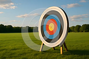The marketing target symbol is a large arrow board on a green field. Generative AI. photo