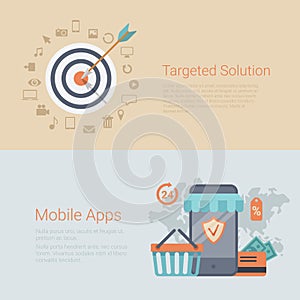 Marketing targeted mobile apps flat infographics banner slider