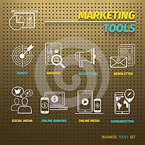 Marketing Tools on Brown Pegboard photo