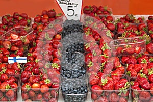 Marketplace with garden truck, vegetables, fruits, berries etc