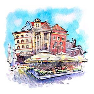 Marketplace in Old Town of Torun, Polan