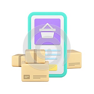 Marketplace online shopping order cargo delivery smartphone application 3d icon realistic vector