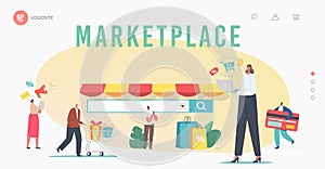 Marketplace Retail Business, Online Shopping Landing Page Template. Digital Shop App or Browser. Tiny Consultative Sales photo